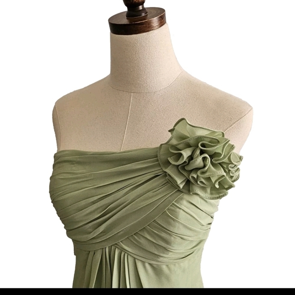 Light Green Chiffon Bridesmaids Prom Cocktail Gala One Shoulder Maxi Dress - Picture 8 of 14